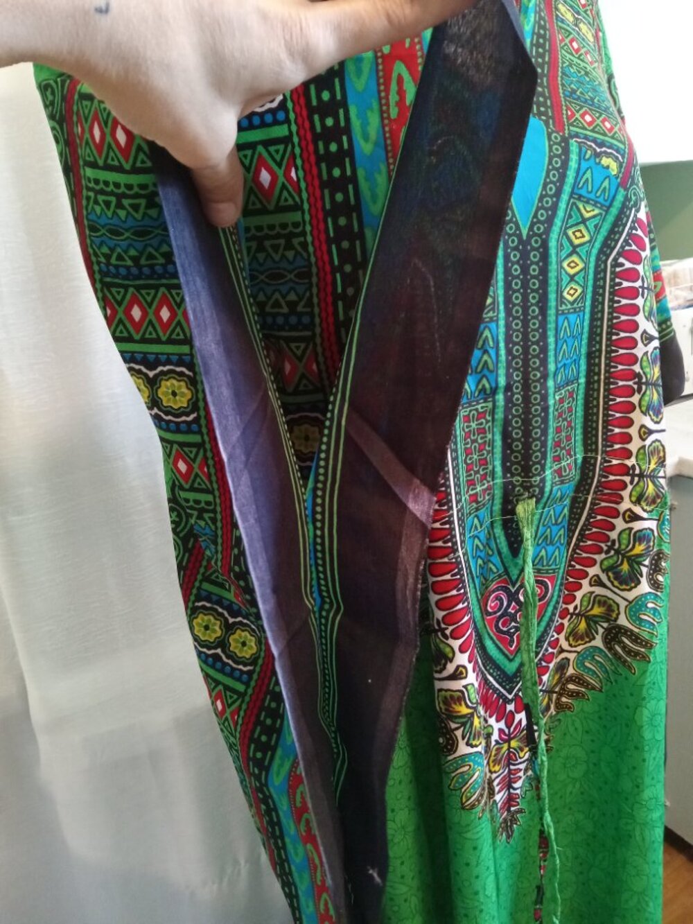 Dashiki Dress Kaftan Poncho Hippie Drawstring Djabella Green One Size - Picture 7 of 16